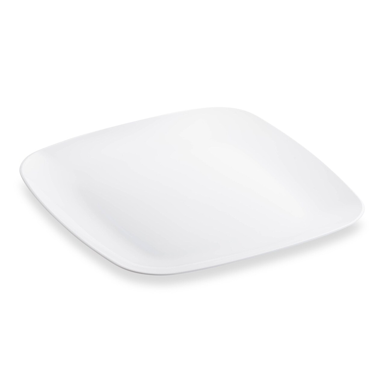 Solid White Flat Rounded Square Disposable Plastic Dinner Plates - 10" (120 Plates)